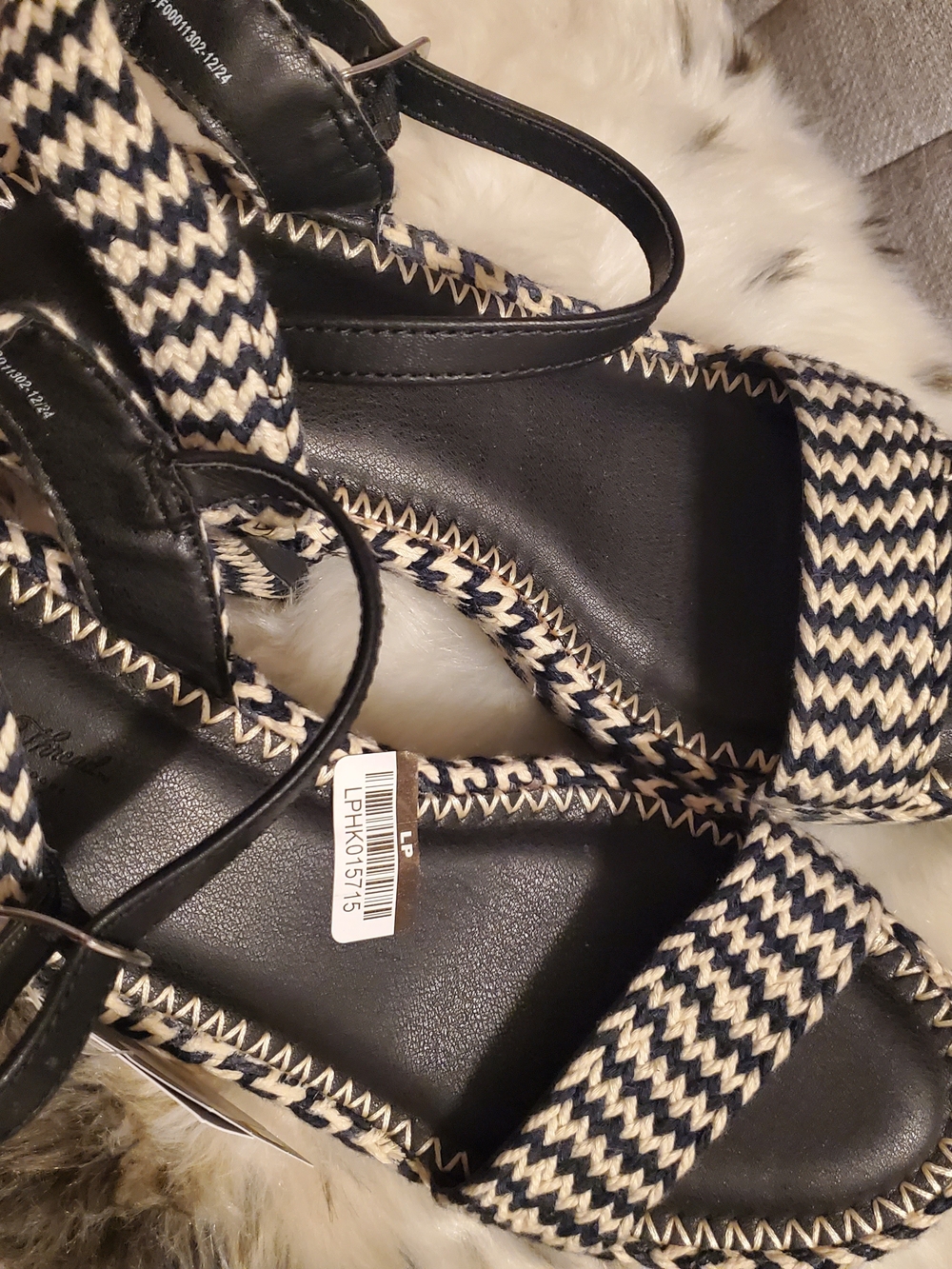 Navy and Cream Woven Strap Sandals
